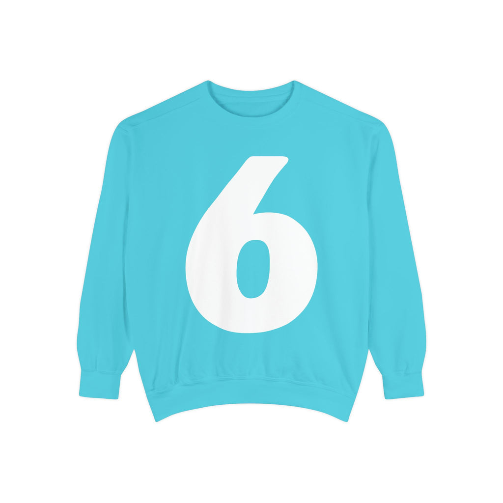 Number "6" Sweatshirt - White, Lagoon Blue